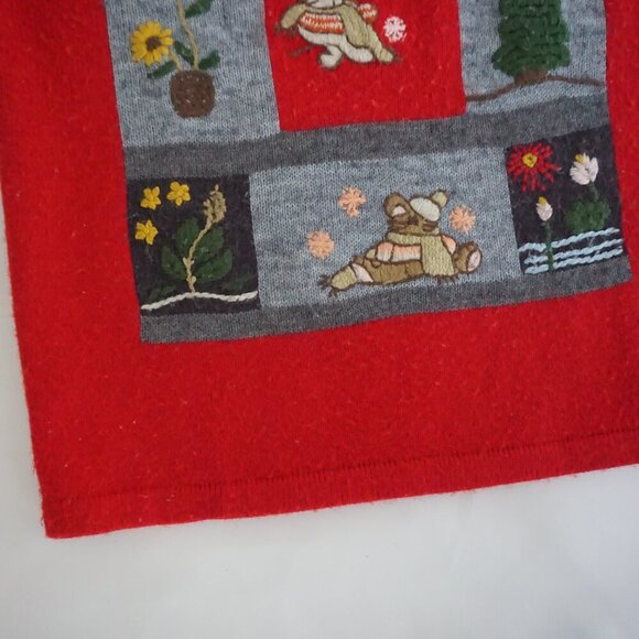 Vintage Unison Fashion Red Christmas Teddy Bear Crewneck Knit Sweater L - Picture 7 of 10